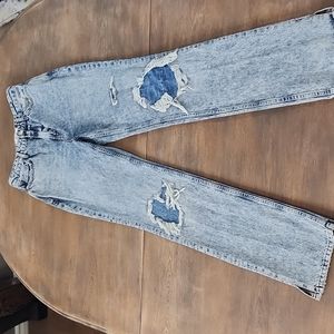 Free People We The Free Stone Wash Distressed High Rise Straight Leg Jeans Sz 28